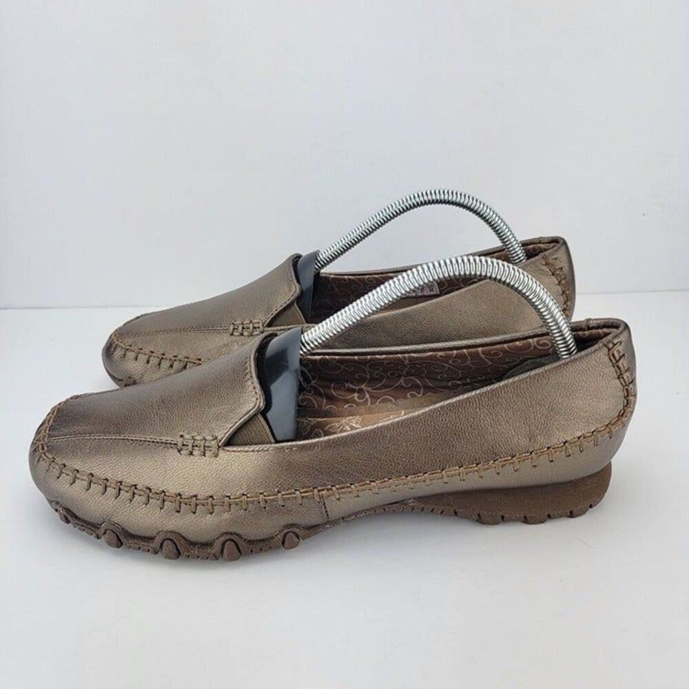 Skechers Womens Size 10 Bronze Leather Bikers Wayfarer Slip Ons Shoes 49222